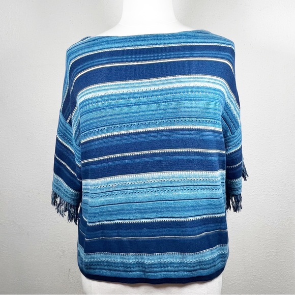 Lauren by Ralph Lauren, striped fringe, trim sleeve, Indian sweater, size L - Picture 3 of 12